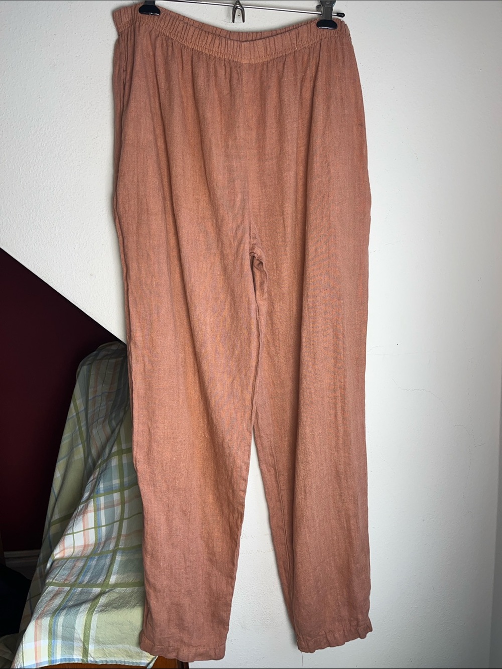 100% Linen Casual Lightweight Terracotta Drawstring Pants M
